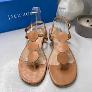 Jack Rogers Worth Leather T Strap Flat Sandals Toast Women's 11 M Tried On